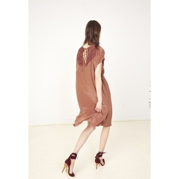 ULLA JOHNSON Liu Woven Fringe Neck Silk Sheath Dress size 2 - Picture 2 of 12